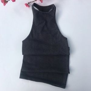 Free people dark grey high neck racer back tank